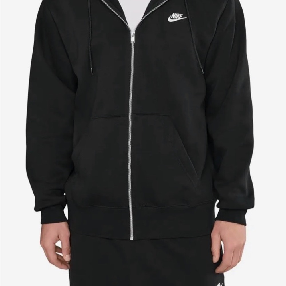 Nike Black Full Zip Hoodie with Nike White Swoosh Icon Men’s Medium M